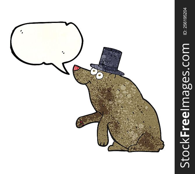 Speech Bubble Textured Cartoon Bear In Top Hat