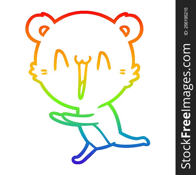 Rainbow Gradient Line Drawing Running Bear Cartoon