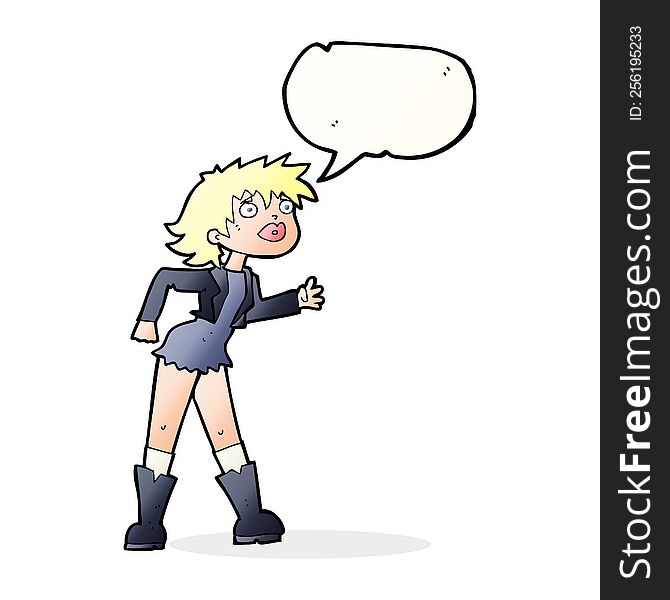 Cartoon Girl In Leather Jacket With Speech Bubble