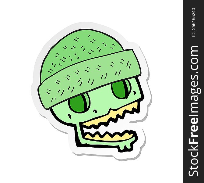 Sticker Of A Cartoon Skull Wearing Hat