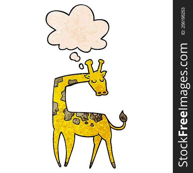 Cartoon Giraffe And Thought Bubble In Grunge Texture Pattern Style