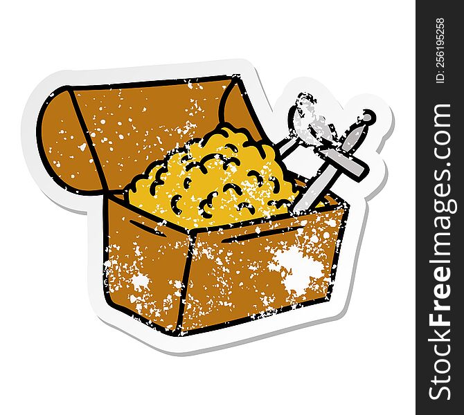 hand drawn distressed sticker cartoon doodle of a treasure chest