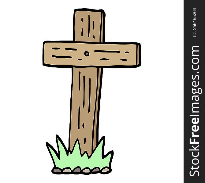 hand drawn doodle style cartoon wooden cross