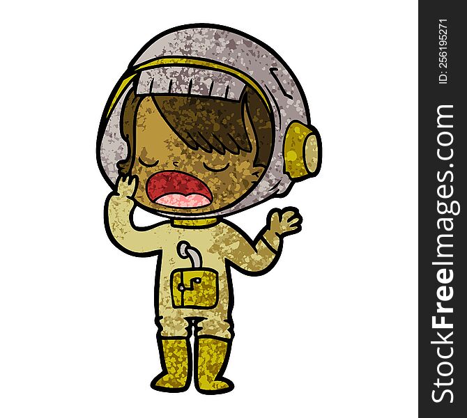 cartoon astronaut girl yawning. cartoon astronaut girl yawning