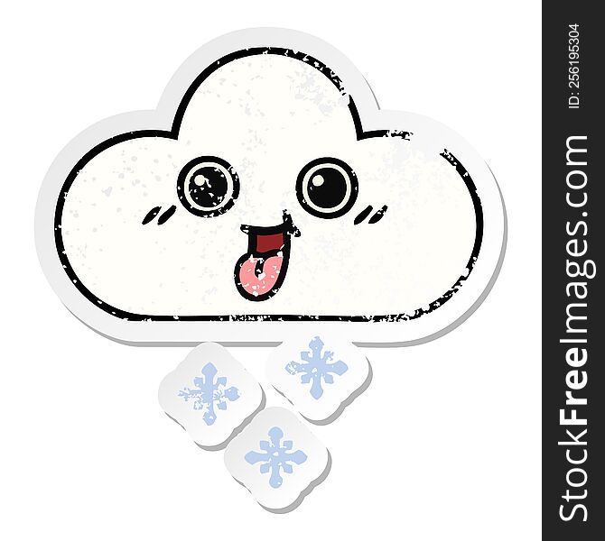 distressed sticker of a cute cartoon snow cloud