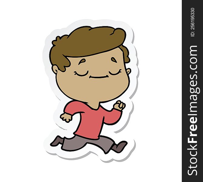 sticker of a cartoon peaceful man running