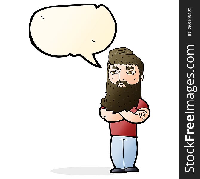 cartoon serious man with beard with speech bubble