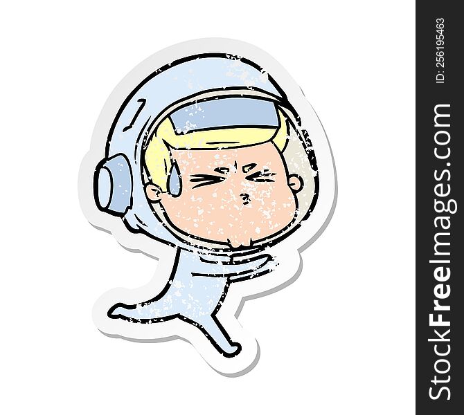 Distressed Sticker Of A Cartoon Stressed Astronaut