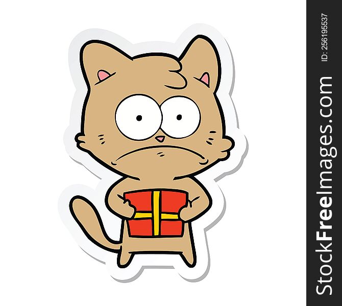 sticker of a cartoon cat with present