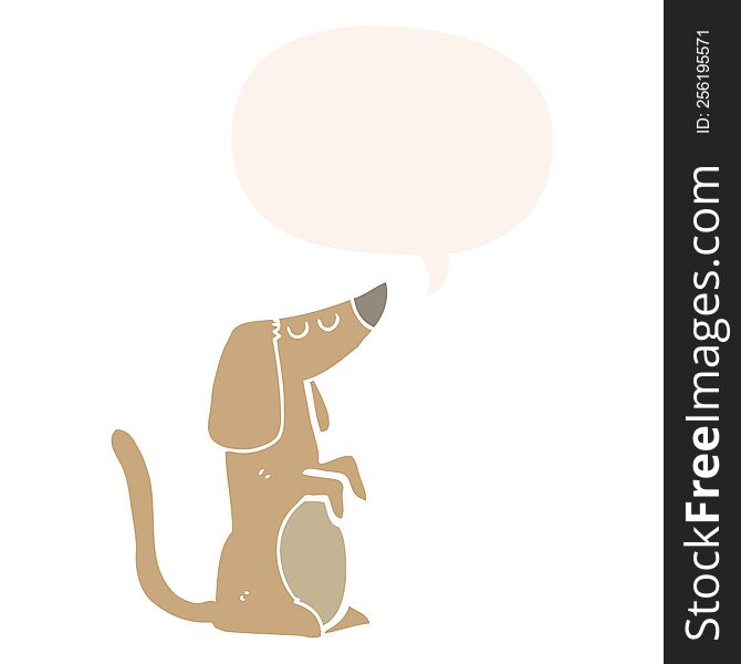 cartoon dog with speech bubble in retro style