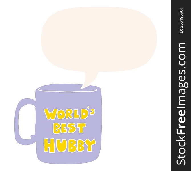 worlds best hubby mug and speech bubble in retro style