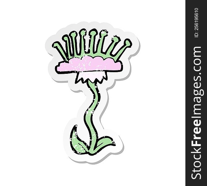 retro distressed sticker of a cartoon flower