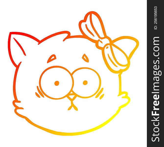 Warm Gradient Line Drawing Worried Cartoon Cat Face