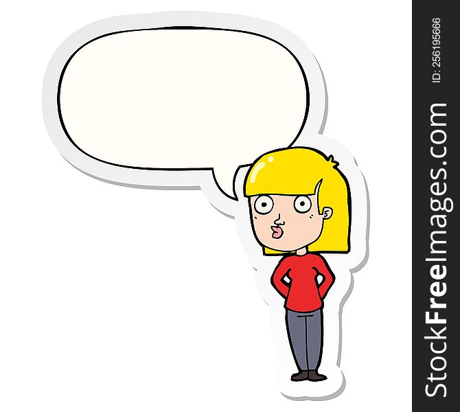 Cartoon Woman Staring And Speech Bubble Sticker