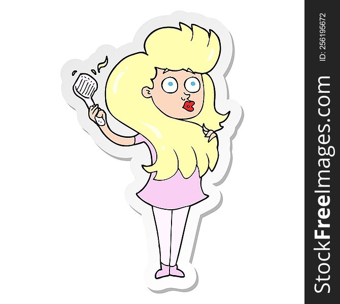 sticker of a cartoon woman brushing hair