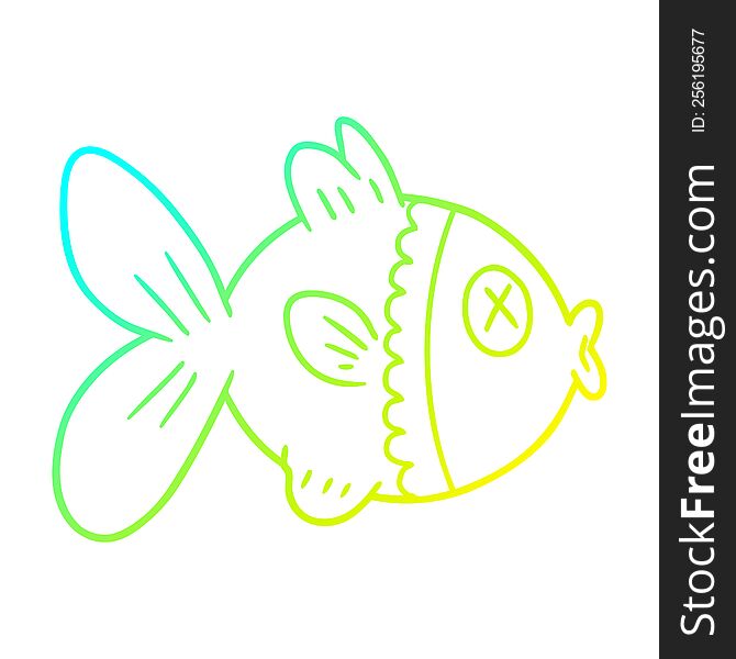 cold gradient line drawing of a cartoon goldfish