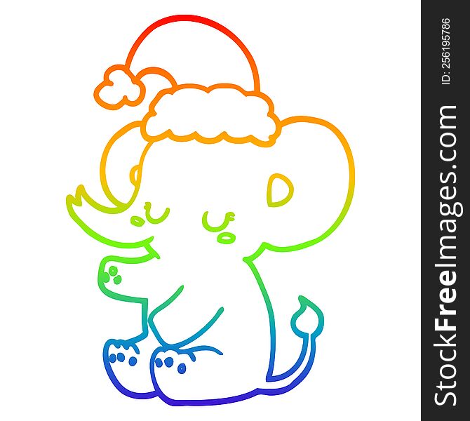 Rainbow Gradient Line Drawing Cute Christmas Elephant