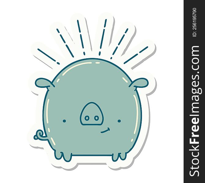 Sticker Of Tattoo Style Pig Character