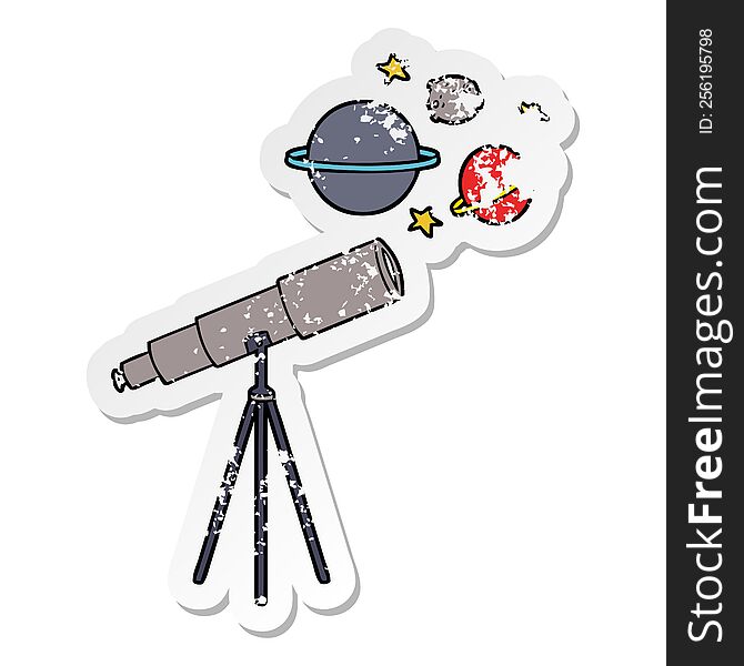 distressed sticker of a cartoon telescope