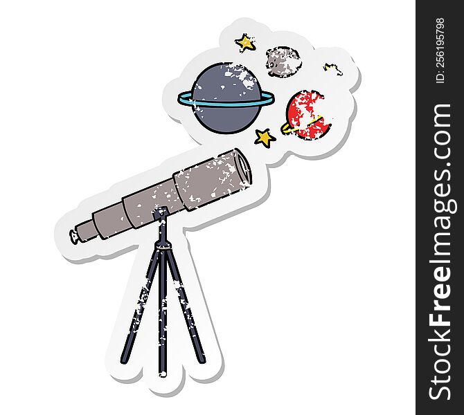 Distressed Sticker Of A Cartoon Telescope