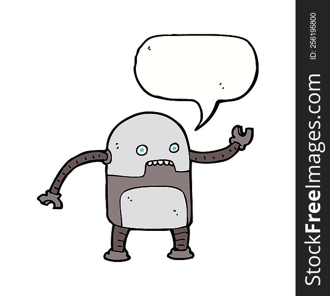 Funny Cartoon Robot With Speech Bubble