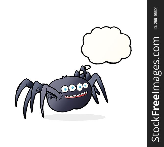 cartoon spooky spider with thought bubble