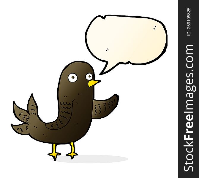 Cartoon Waving Bird  With Speech Bubble