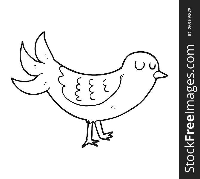 freehand drawn black and white cartoon bird