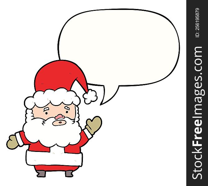 Cartoon Santa Claus Waving And Speech Bubble