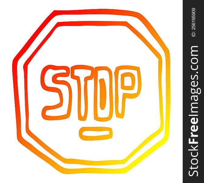 Warm Gradient Line Drawing Cartoon Stop Sign