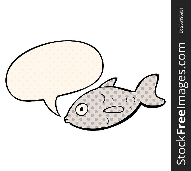 cartoon fish with speech bubble in comic book style