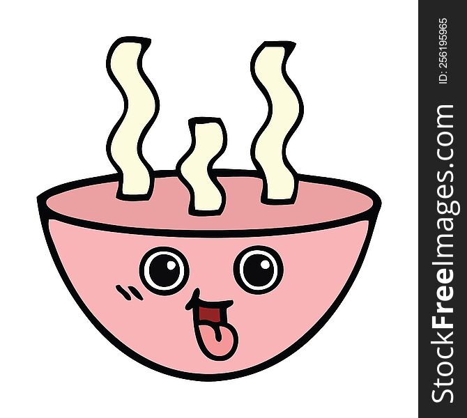cute cartoon of a bowl of hot soup
