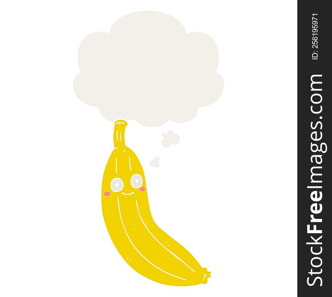 Cartoon Banana And Thought Bubble In Retro Style