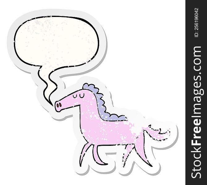 Cartoon Horse And Speech Bubble Distressed Sticker