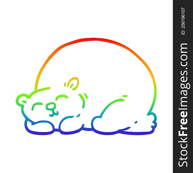 rainbow gradient line drawing of a cartoon content bear sleeping