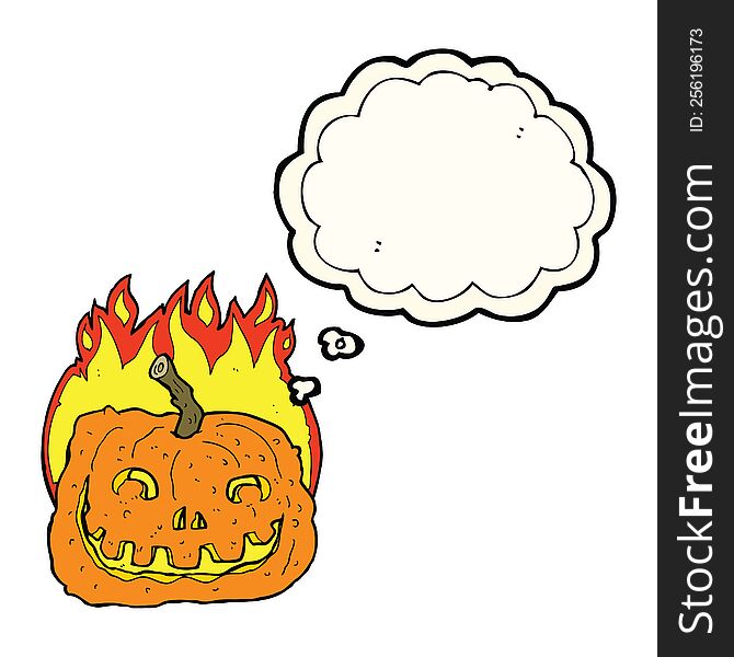 Cartoon Burning Pumpkin With Thought Bubble