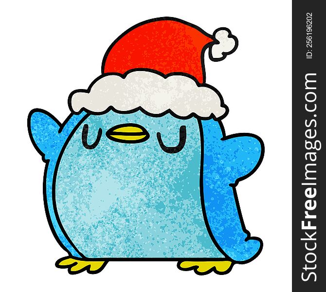 Christmas Textured Cartoon Of Kawaii Penguin