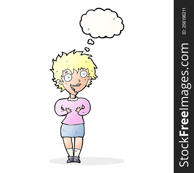 Cartoon Excited Woman With Thought Bubble