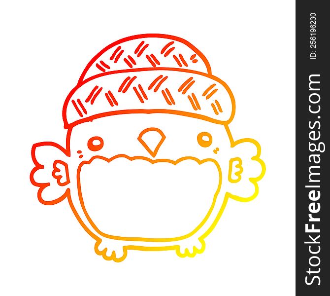 Warm Gradient Line Drawing Cute Cartoon Owl In Hat