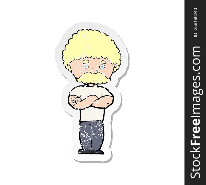 Retro Distressed Sticker Of A Cartoon Dad With Folded Arms