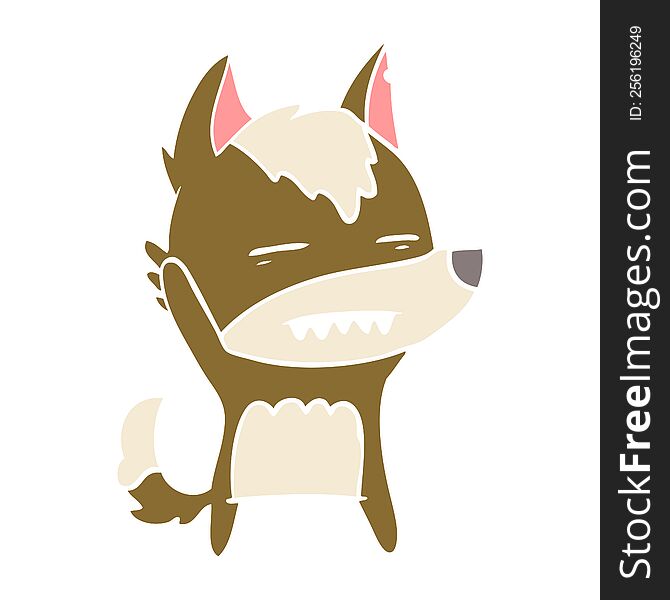 flat color style cartoon wolf waving showing teeth