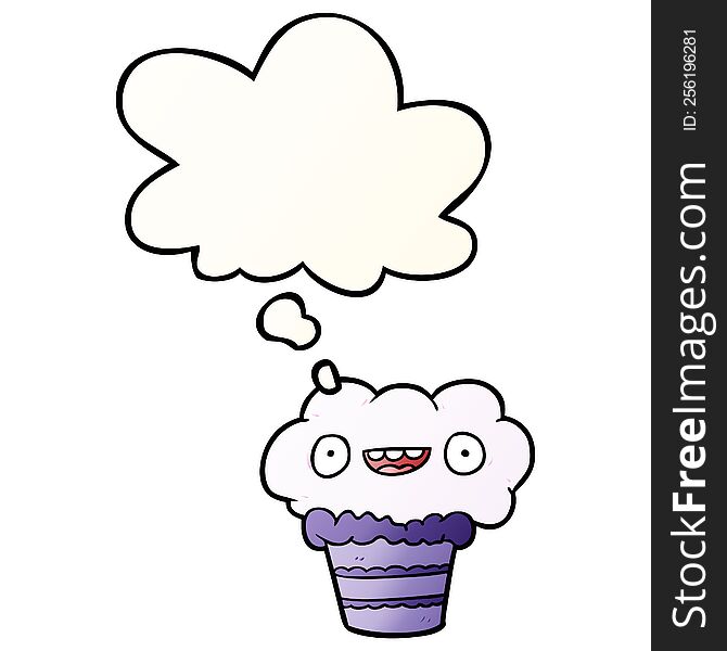 cartoon cupcake with thought bubble in smooth gradient style
