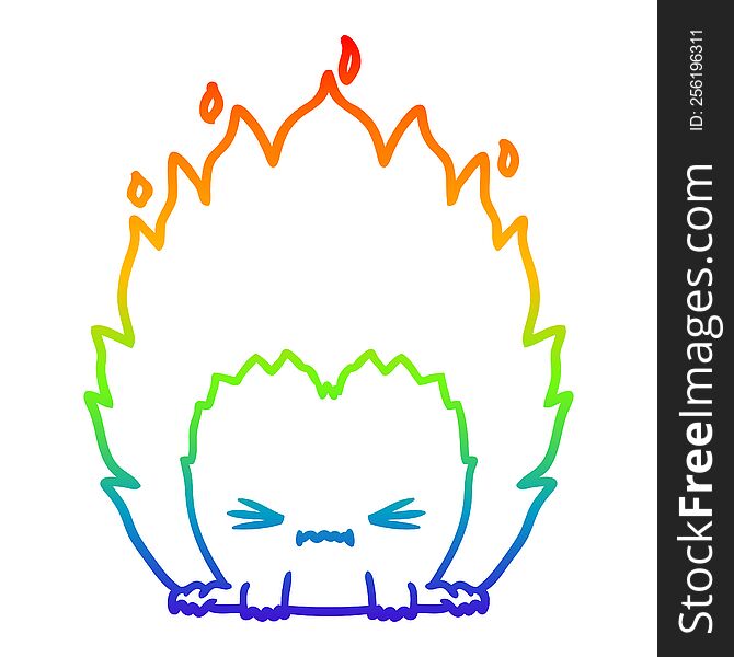 rainbow gradient line drawing of a cartoon fire creature