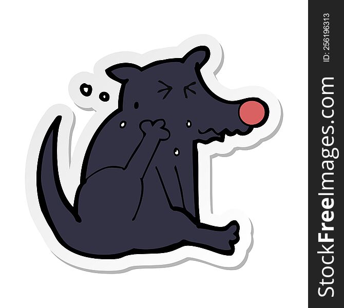 sticker of a cartoon dog scratching