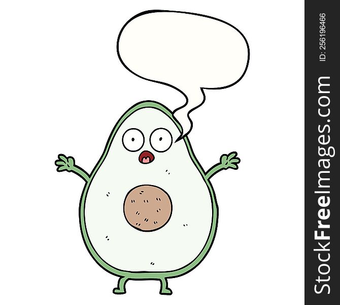 cartoon avocado with speech bubble. cartoon avocado with speech bubble