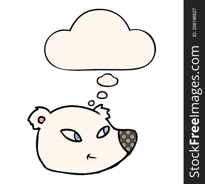 cartoon polar bear face with thought bubble in comic book style