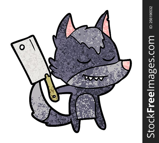 friendly cartoon wolf with meat cleaver. friendly cartoon wolf with meat cleaver