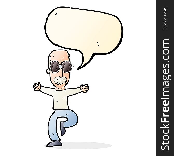 cartoon old man wearing big glasses with speech bubble