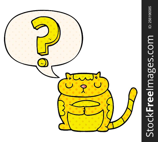 cartoon cat with question mark with speech bubble in comic book style. cartoon cat with question mark with speech bubble in comic book style