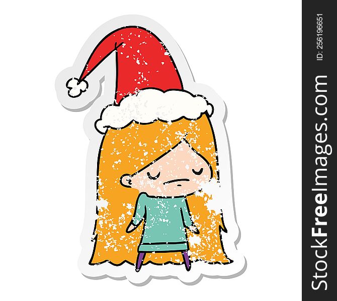 Christmas Distressed Sticker Cartoon Of Kawaii Girl